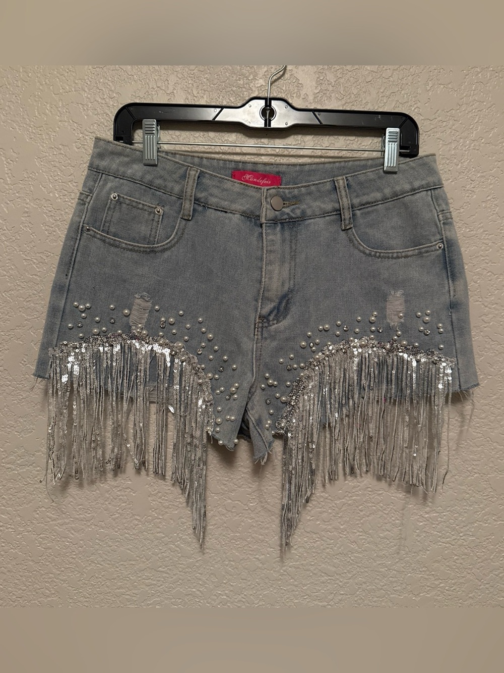 Studded Fringe Denim Shorts